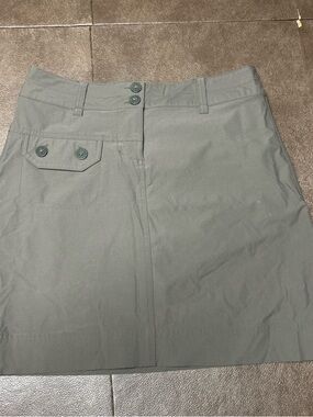 Lole Olive Green Midi A-Line Skirt with Buttoned Flap Pocket built in shorts